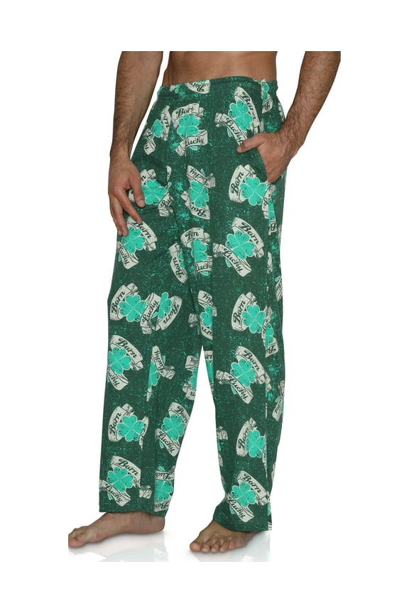 Fun Boxer Mens Pajama Pants St.Patrick Green Lounge Pants, Born Lucky, Size: Small