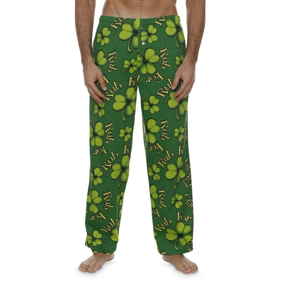 Fun Boxer Mens Pajama Pants St.Patrick Green Lounge Pants, Rub For Luck, Size: Small