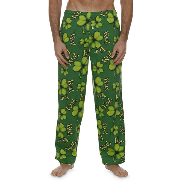 Fun Boxer Mens Pajama Pants St.Patrick Green Lounge Pants, Rub For Luck, Size: Small