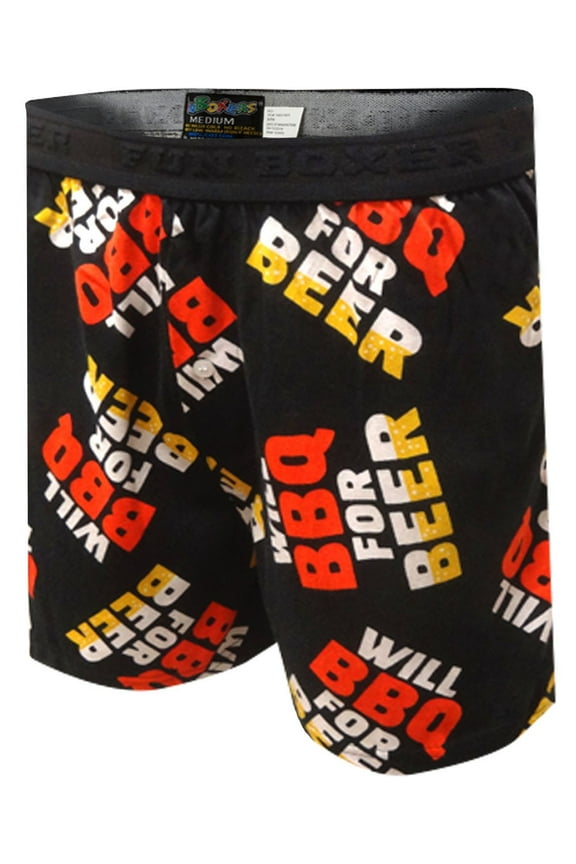 Mens Will BBQ For Beer Black Boxers (Small)