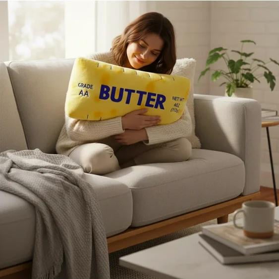 Fun Butter Stick Plush Decorative Pillow, Soft 15.7"* 31.5" Butter Block Throw Pillow for Couch or Bed, Yellow