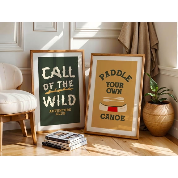 Fun Camping Art Retro Outdoors Art Camping Wall Decor Outdoorsy Decor Hunting Fishing Set 2 Unframed Paper Print 8x12
