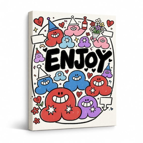 Fun Canvas Wall Art, Colorful Cartoon Enjoy Painting, Playful Pop Art Wall Decor for Living Room Bedroom Kids Room Office 18"*24"
