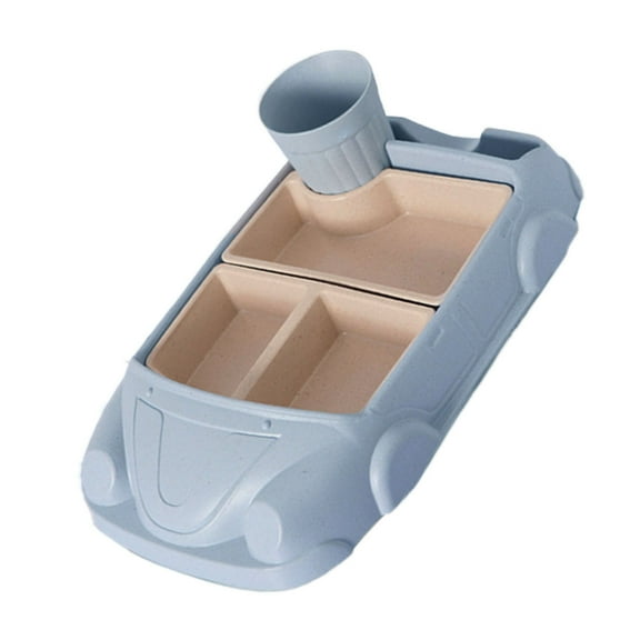 Fun Car Shaped Tableware Set for Kids, Fiber Dinner Tray with Separate Plates, Cutlery, and Water Cup, Encourages Fun Meals for Boys and Girls - Light Blue