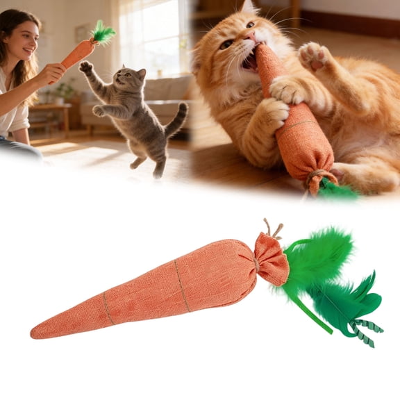 Fun Carrot Catnip Toys for Indoor Cats to Keep Them Busy, Soft Linen, Interactive Cat Feather Toys for Kitten Kicking, Teething, Exercise, Catmint Toys for Cats All Breeds