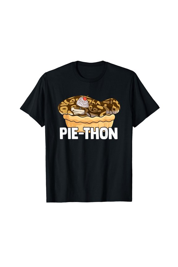Fun Cartoon Pie-Theme Ball Python T-Shirt for Snake Lovers and Pet Owners