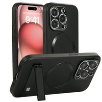 Fun-Casery Case for iPhone 15,Compatible with Magsafe Full Camera Protection Leather Slim Shockproof Anti-Scratch Cover with Magnetic Invisible Stand for iPhone 15,Black