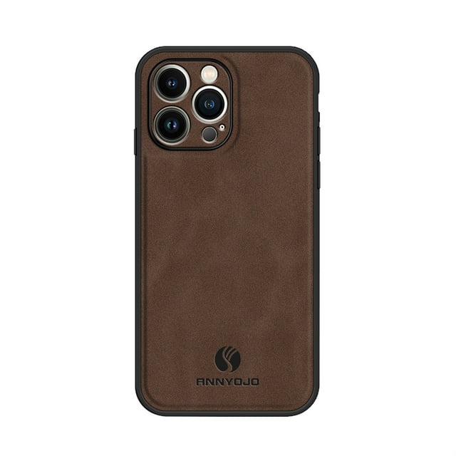 Fun-Casery Compatible with iPhone 13 Pro Case,Luxury PU Leather Anti-Slip Anti-Fingerprint Camera Lens Protection Soft Shockproof Cover Phone Case,Brown
