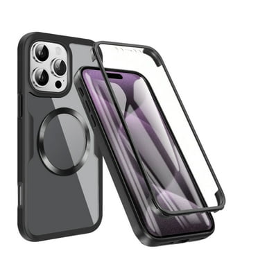 Fun-Casery Full Body Clear Case for iPhone 16 Plus, Compatible with Mag-safe Built-in Screen Protector Shockproof Anti-Scratch Non-Yellowing Phone Case for iPhone 16 Plus,Black