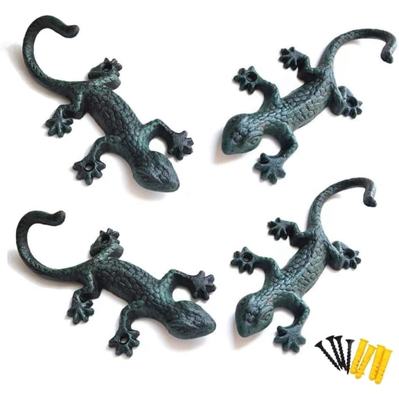 Fun Cast Iron Outdoor Towel Hooks Hooks, Cool Gecko Pool Towel Hooks, Heavy-Duty Coat Rack, Lovely Lizard Pool Towel Holder for Outdoor and Indoor, Cute Key Holder and Wall Decor (Set of 4)