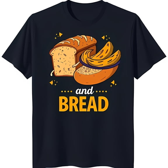 Fun Casual Black T-Shirt with Cute Bread and Roll Graphic for Bakers and Lovers