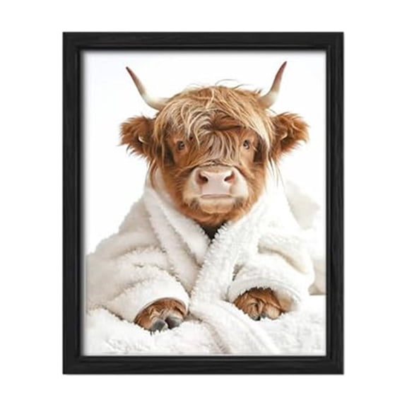 Fun Cattle Bathroom Wall Art Funny Humor Picture with Frame for Bathroom Fade resistant