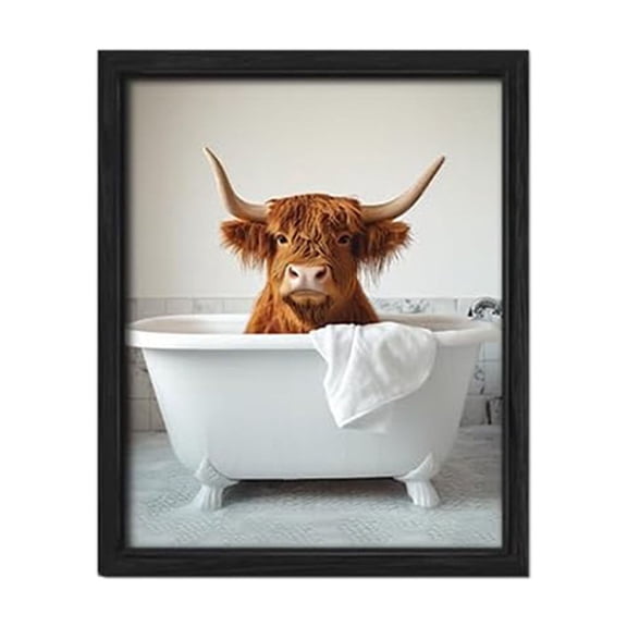 Fun Cattle Bathroom Wall Art Funny Humor Picture with Frame for Bathroom Fade resistant