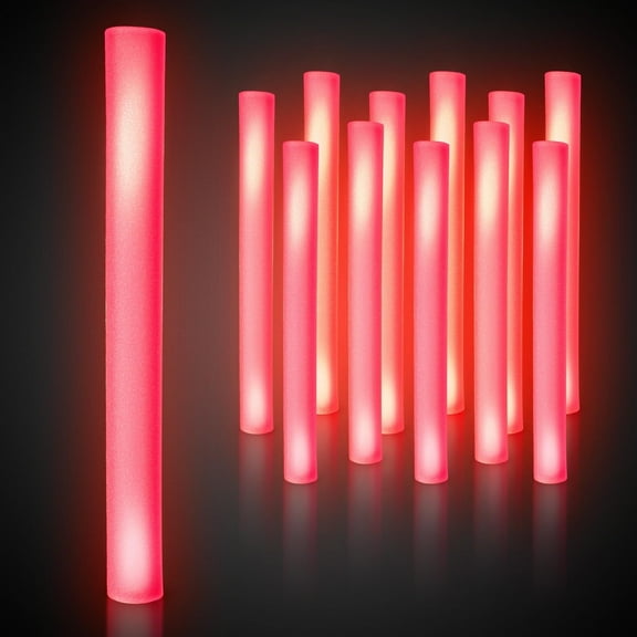 Windy City Novelties LED Foam Sticks - 12 Pack, 16", 3 Light-Up Modes for Weddings & Concerts (Red)