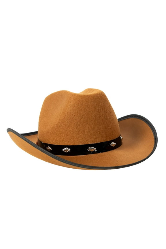 Classic Brown Felt Cowboy Hat Stylish Studded Western Hat, Size 7 3/8