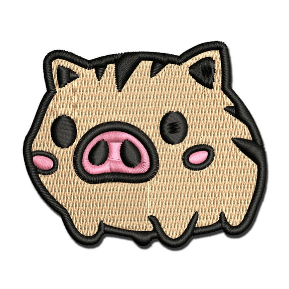 Fun Chibi Wild Boar Pig Swine Applique Multi-Color Embroidered Iron-On Patch - 2.0 Inch Mini