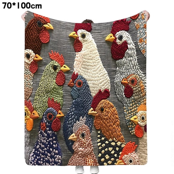 Fun Chicken Head Pattern Plush Blanket, 2026 New Chicken Blanket and Throws, Chickens Decor Blankets for Adults, Fleece Chick Blankets, Warm Animal Theme, Cozy & Soft