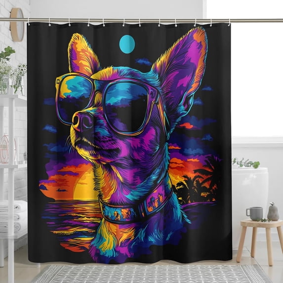 Fun Chihuahua Dog Shower Curtain, Colorful Chien Puppy Design, Cute Pet ...
