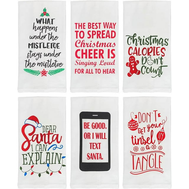 Fun Christmas Kitchen Towels Set Cute Xmas Dish Towels 6 Pack With