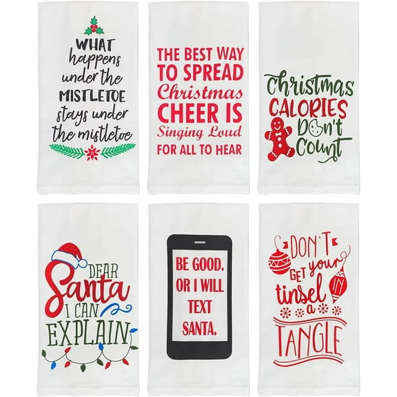 Fun Christmas Kitchen Towels Set Xmas Dish Towels Funny Sayings Holiday Flour Sack Kitchen Towels White 100% Cotton