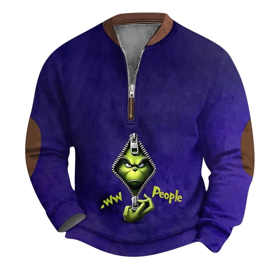 Fun Christmas Shirts Men Fashion Christmas Print Sweatshirt Blue XXL