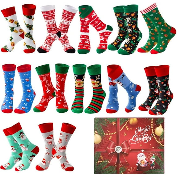 Fun Christmas Socks for Men - Funny Xmas Gifts for Men and Women Novelty Cozy Unisex Crew Cotton Sock Set