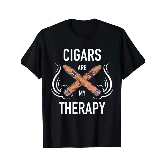 Fun Cigar Smoke T-shirt Cigars Are My Therapy T-shirt Men's Comfortable Top Shirt Cotton T-shirt Hip Hop