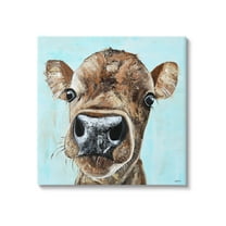 Fun Close Up Cow Face Animals & Insects Painting Gallery Wrapped Canvas Print Wall Art