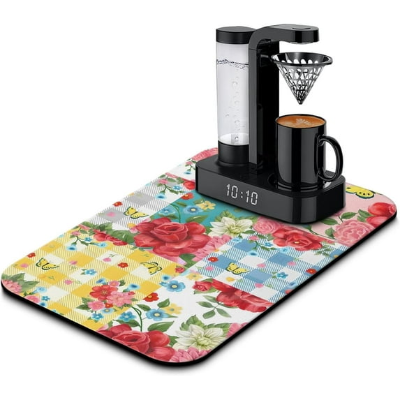 Fun Coffee Mat 19inx12in,Coffee Bar Mat for Countertops,Absorbent Hide Stain Anti-Slip Coffee Bar Accessories Fit Under Coffee Machine Mat,Dish Drying Mats for Kitchen