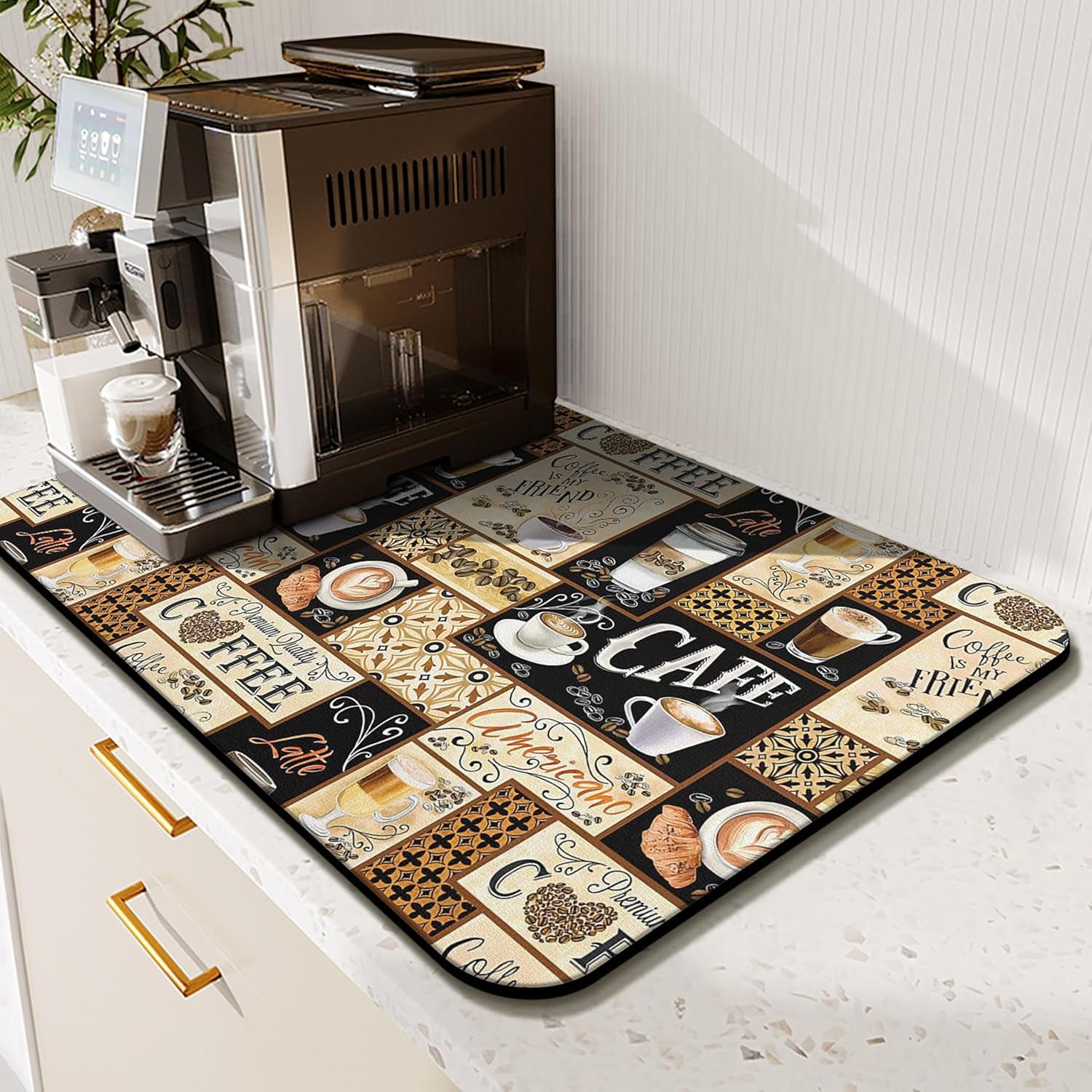 Caffe Mat Fun Coffee Mat 19inx12in,Coffee Bar Mat for Countertops,Absorbent Hide ...