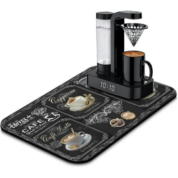 Fun Coffee Mat 19inx12in,Coffee Bar Mat for Countertops,Absorbent Hide Stain Anti-Slip Coffee Bar Accessories Fit Under Coffee Machine Mat,dish Drying Mats for Kitchen