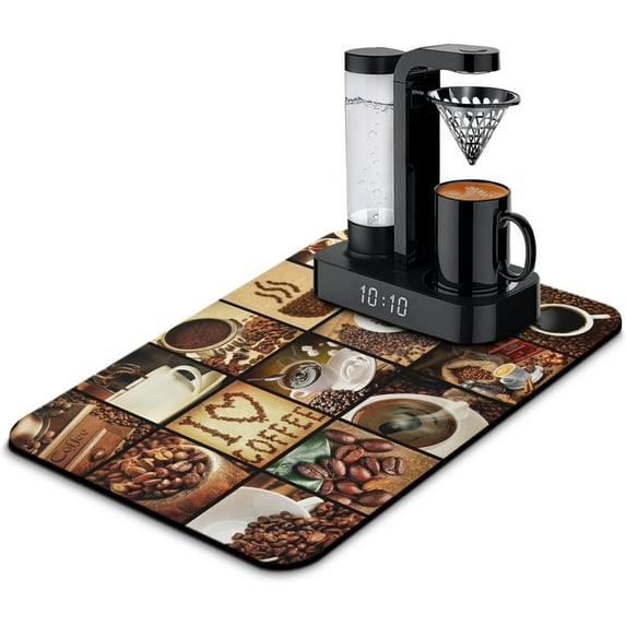 Fun Coffee Mat 23inx15in,Coffee Bar Mat for Countertops,Absorbent Hide Stain Anti-Slip Coffee Bar Accessories Fit Under Coffee Machine Mat,Dish Drying Mats for Kitchen