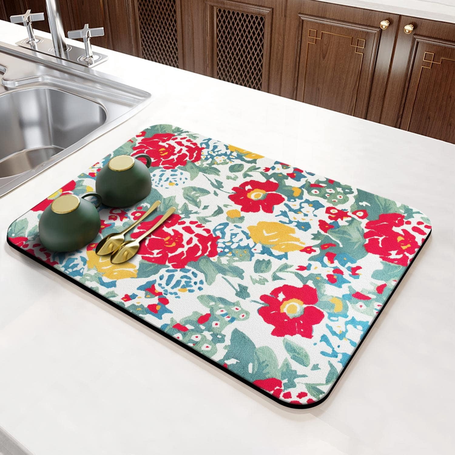 Fun Coffee Mat 23inx15in,Coffee Bar Mat for Countertops,Absorbent Hide Stain Anti-Slip Coffee Bar Accessories Fit Under Coffee Machine Mat,dish Drying Mats for Kitchen