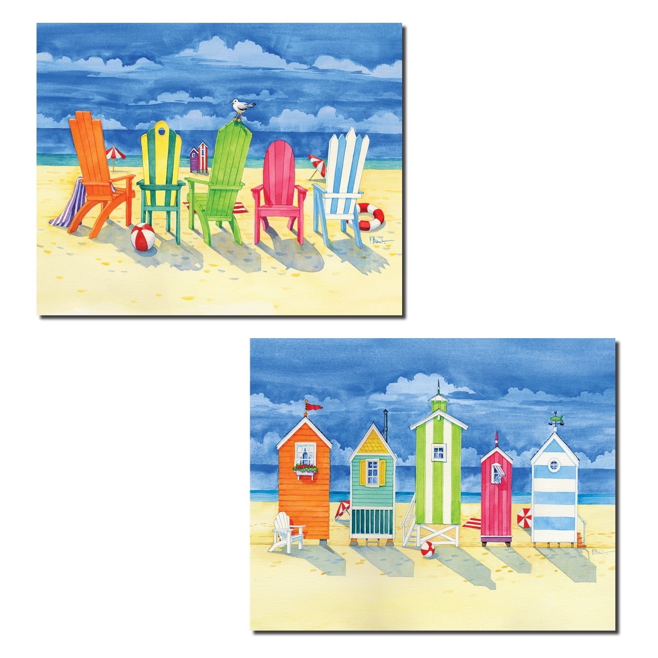Fun, Colorful Brighton Huts and Adirondack Chairs; Coastal Decor; Two 14x11  Poster Prints - Walmart.com, image size:1296x1296