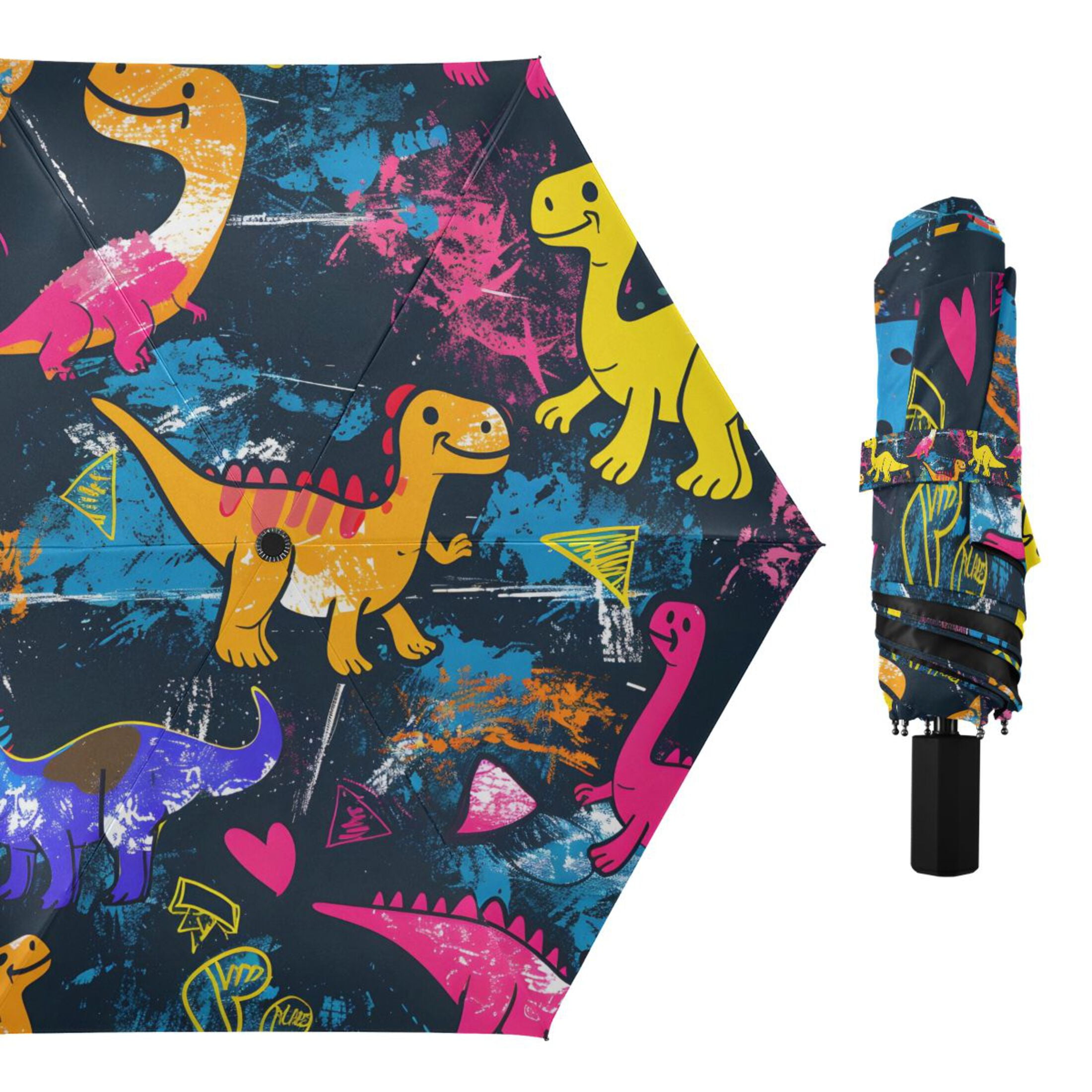 Fun Colorful Dinosaurs Compact Sun Umbrella Windproof Travel Umbrellas for Rain Strong Portable UV Protection