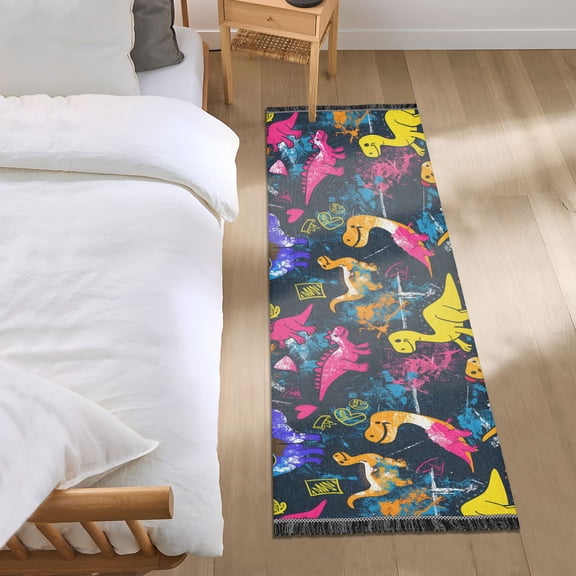 Fun Colorful Dinosaurs Runner Area Rug 2x6 Soft Non-Slip Washable Bedside Carpet for Hallway Bedroom Living Room Home Decor