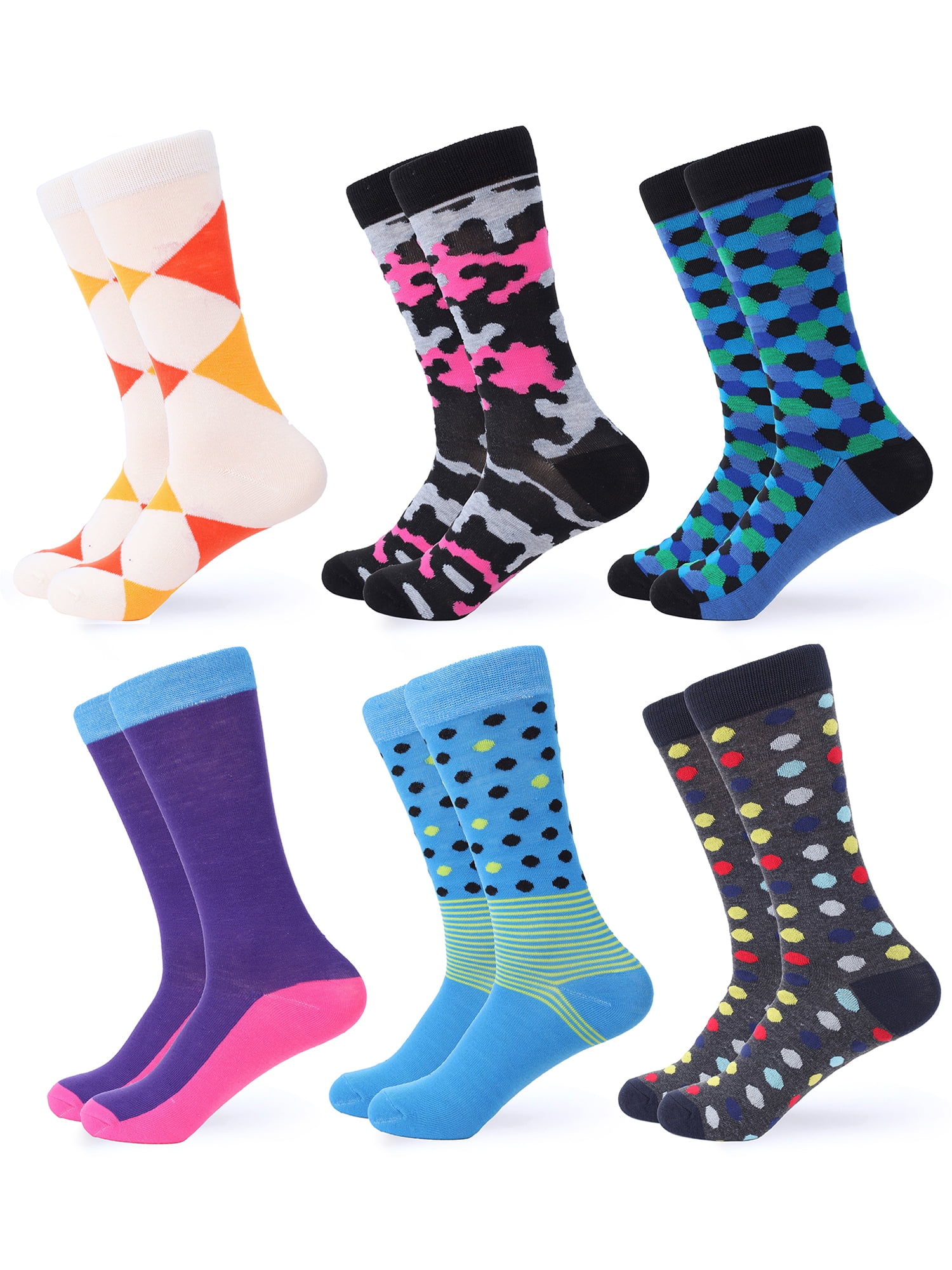 Fun Colorful Dress Socks 6 Pack Color: Chic Collection Size: 13-15 ...