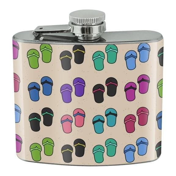 Fun Colorful Flip Flops on Sand Pattern Stainless Steel 5oz Hip Drink Kidney Flask