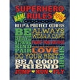 thumbnail image 1 of Fun Colorful Popular Superhero Rules Poster Print; Great for a Childs Room or Nursery; One 11x14in Mounted Print. Blue/Red/Yellow/Green, 1 of 1
