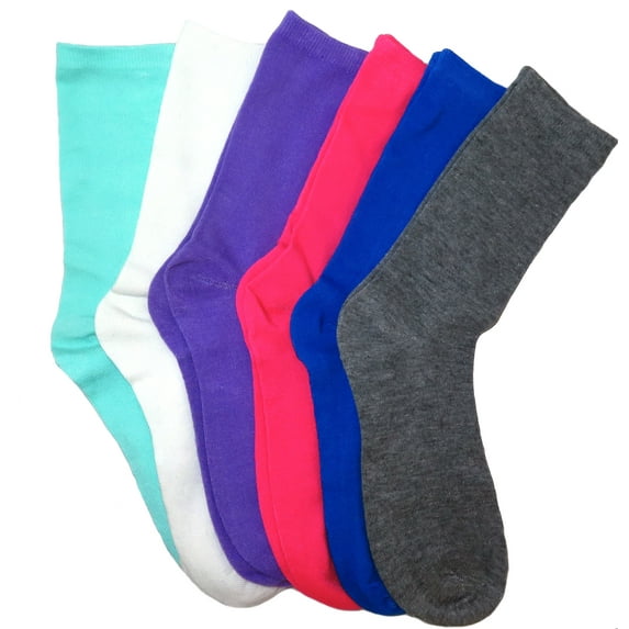 Fun & Colorful Solid Ladies Assorted 6 Pack Crew Socks