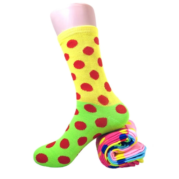 Fun & Colorful Two- Tone Polka Dot Assorted 12 Pack Crew Socks