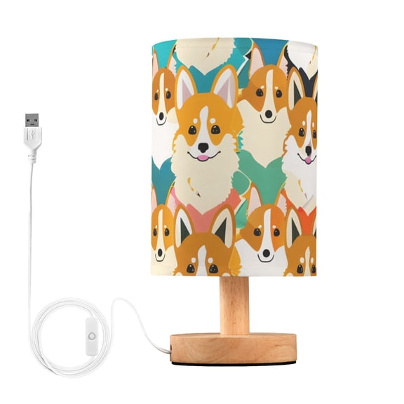 Fun Corgi Dogs Bedside Desk Lamp LED Table Nightstand Lamps Warm Light Fabric Lampshade for Home Bedroom Office Living Room Decor