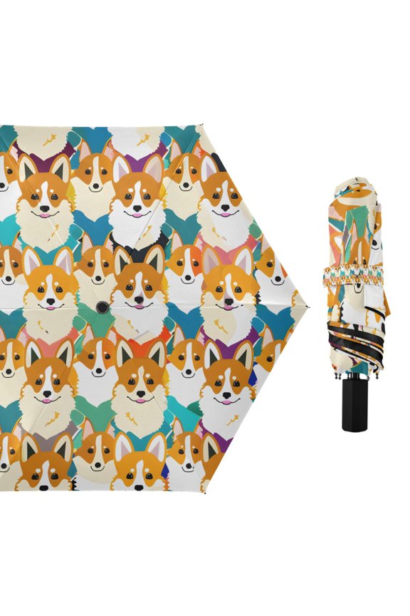 Fun Corgi Dogs Compact Sun Umbrella Windproof Travel Umbrellas for Rain Strong Portable UV Protection