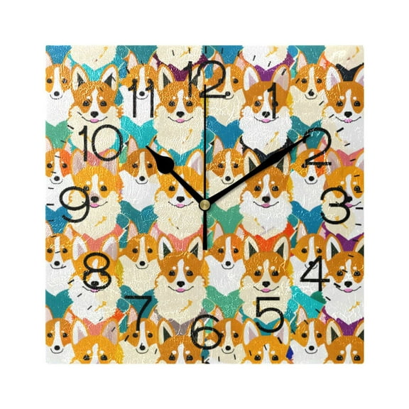 Fun Corgi Dogs Wall Clock 7.78" Non-Ticking Silent Battery Operated for Home Bedroom Office Kitchen Living Room