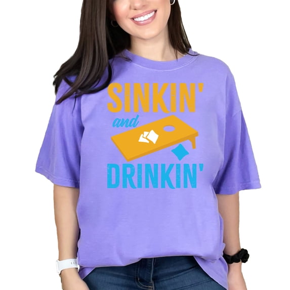 Fun Cornhole Game Lovers Sinkin' and Drinkin', Violet Comfort Colors T-Shirt, 3XL