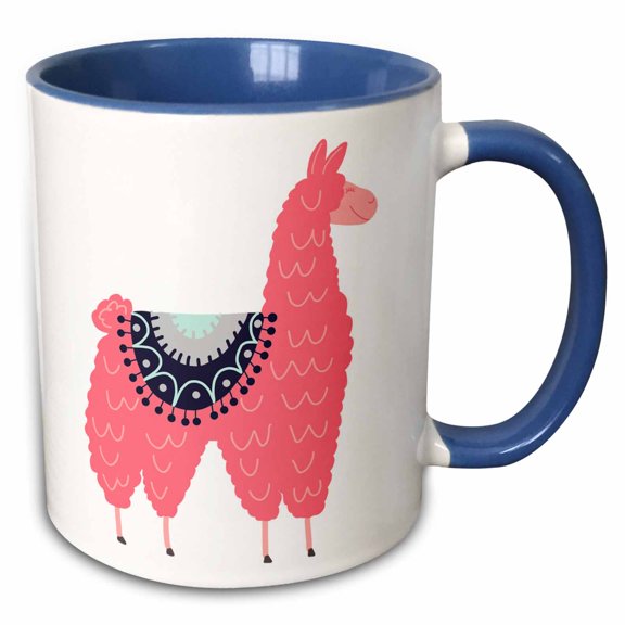 3drose, Fun Creative Fluffy Pink Llama Wearing a Saddle Blanket, 11oz Two-tone Blue Mug