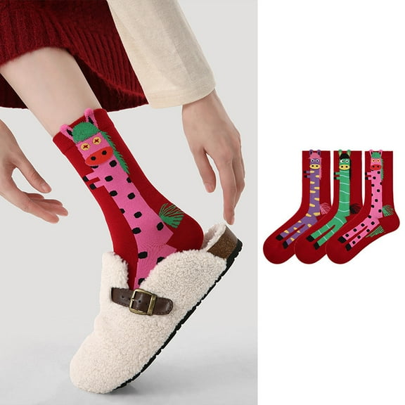 Fun Crew Socks Women Funky Red Socks Novelty Gift with Crazy Design Girls 3 Pairs