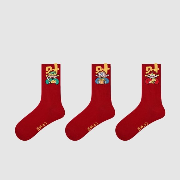 Fun Crew Socks Women Funky Red Socks Novelty Gift with Crazy Design Girls 3 Pairs