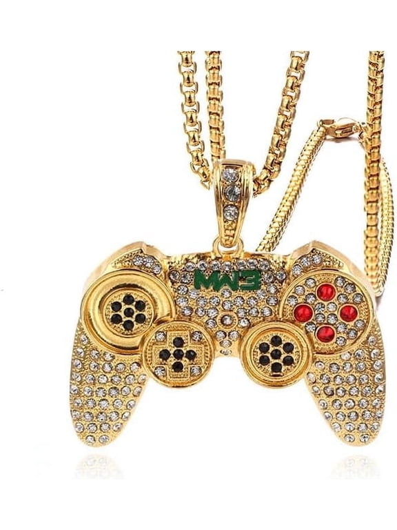 Fun Crystal Game Controller Pendant Necklace for Men - Punk Hip Hop Style Friendship Necklace - Unique Christmas Birthday Gifts for Son Grandson