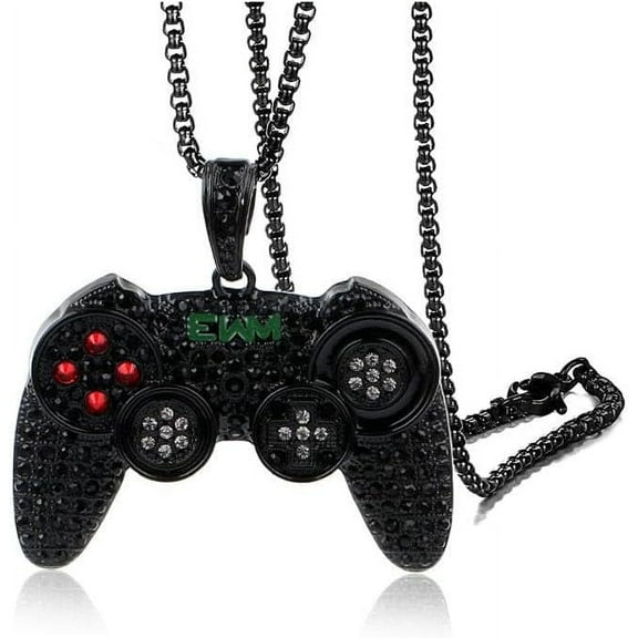 Fun Crystal Game Controller Pendant Necklace for Men - Punk Hip Hop Style Friendship Necklace  -  Unique Christmas Birthday Gifts for Son Grandson